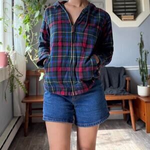 90s L.L. Bean Plaid Flannel Zip Hoodie (XS)